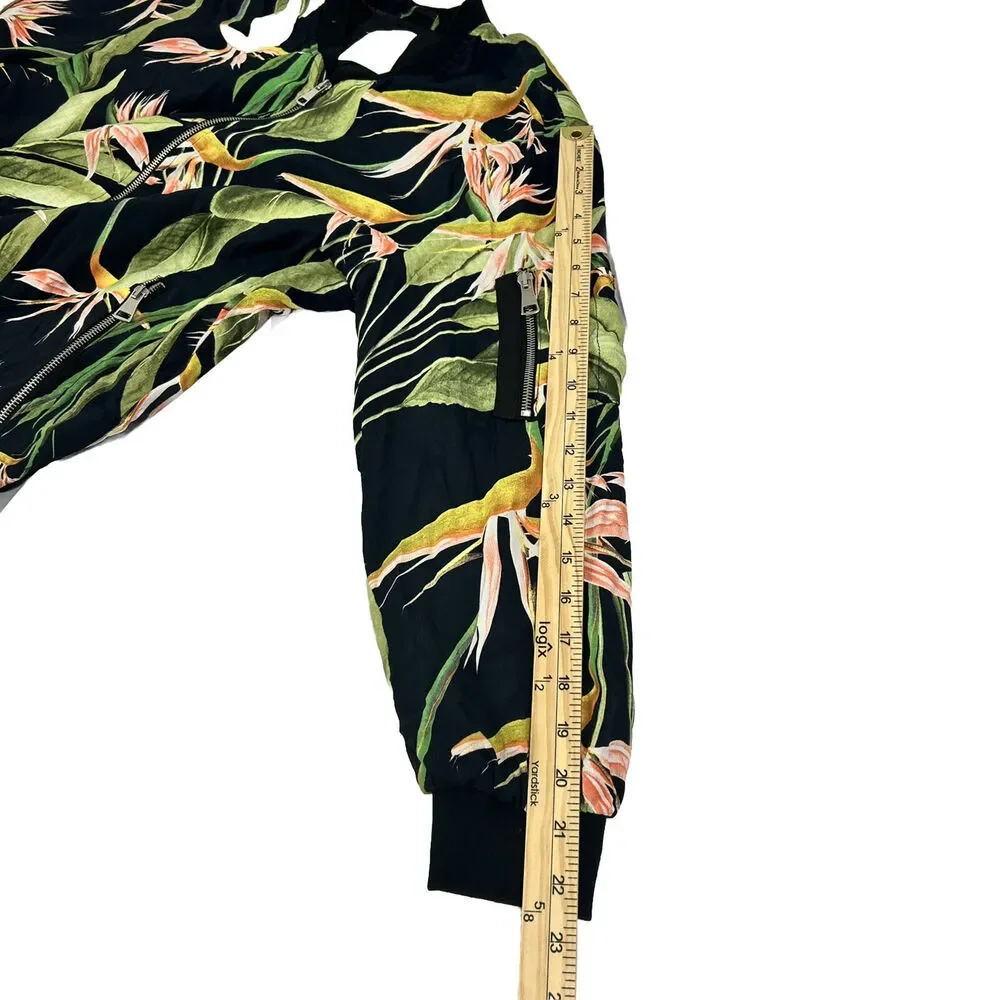 Zara Basic Outerwear Womens Xs Floral Zip Up Bomber Jacket Tropical Oversized - Picture 10 of 10